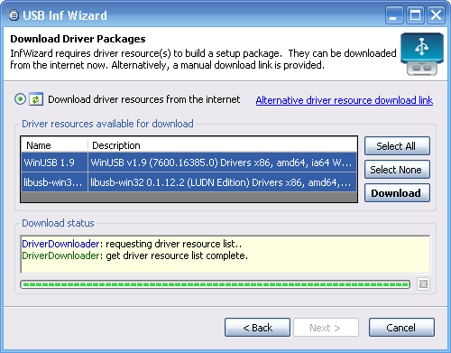Select driver resource packages to download.