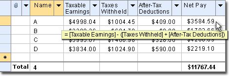 A list with Total row and a calculated column