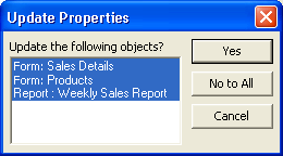 Update Properties dialog box