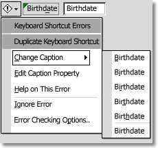 Trace Error menu options