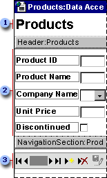 Parts of a data access page in Design view