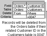 Enter criteria for deleting records from both sides of a one-to-many relationship