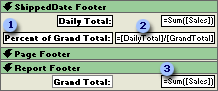 Text boxes that calculate percentages shown in Design view