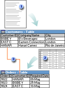 Two tables, each with a Customer ID field that relates them