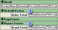 Controls that calculate totals in the group footer and report footer