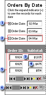 Parts of a data access page