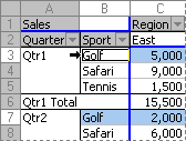 Example of selecting all instances of a PivotTable item