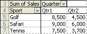 Example of a PivotTable report in classic format