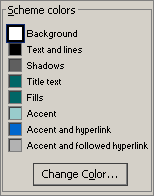 A list showing the eight color scheme colors and what they are used for