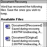 Document Recovery task pane