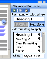 Styles and Formatting pane