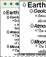Examples of headings in outline view with promote symbols