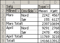 Eksempel på pivottabellrapport