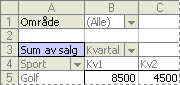 Eksempel på datafelt i pivottabeller
