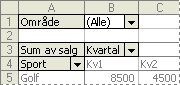 Eksempel på pivottabellfelt