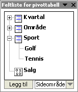 Eksempel på feltlisten i pivottabeller