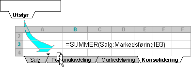 Sette inn et annet ark i en konsolidering