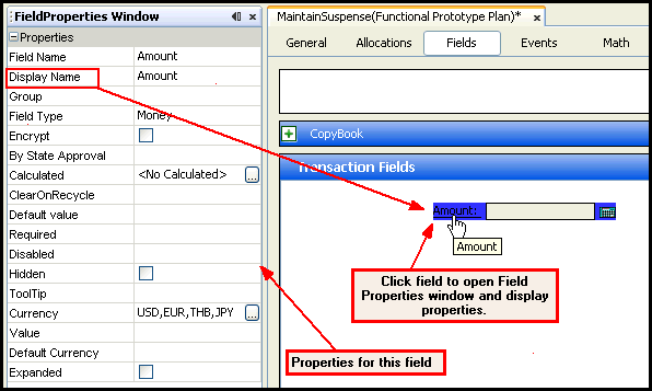 Field Properties Window in Rules Palette