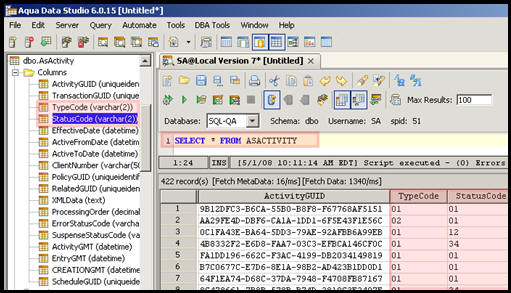 View of activity record in database
