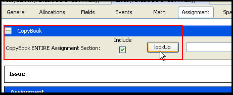 CopyBook section expanded on Assignment pane