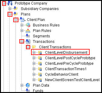 ClientLevelDisbursement transaction in navigation tree