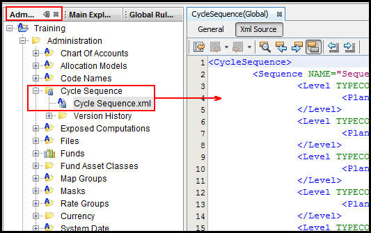 Cycle Sequence in Admin Explorer