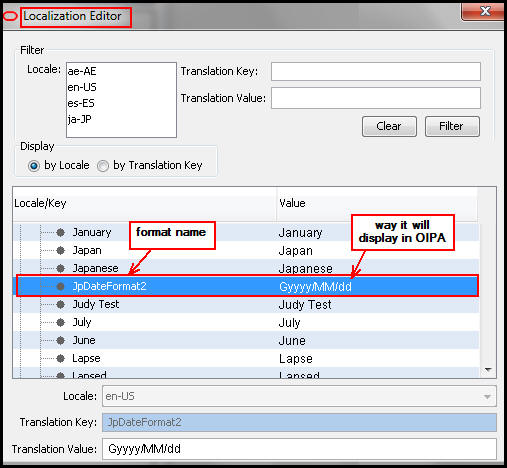 Localization Editor with Date Format selected