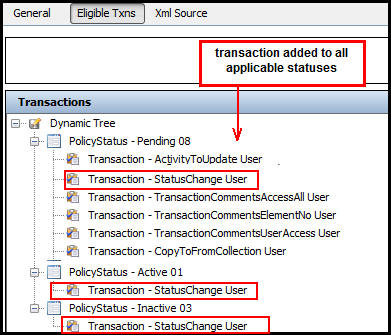 EligibleTransactionByPolicy Status Rule with Transaction Added to Statuses