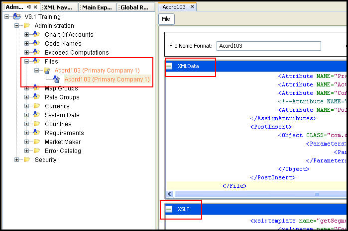 File XML shown in Configuration Area