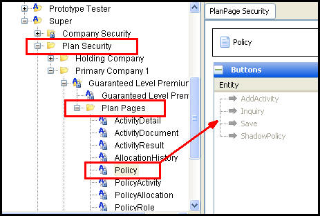 Policy screen button security
