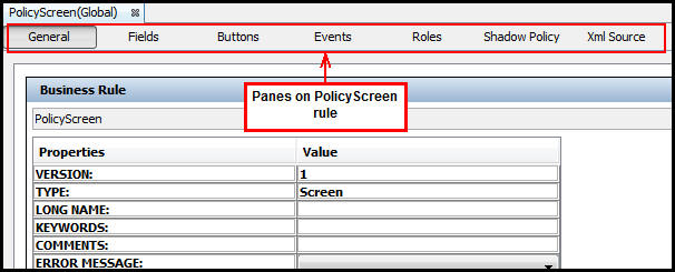 PolicyScreen Visual Editor With Panes Highlighted