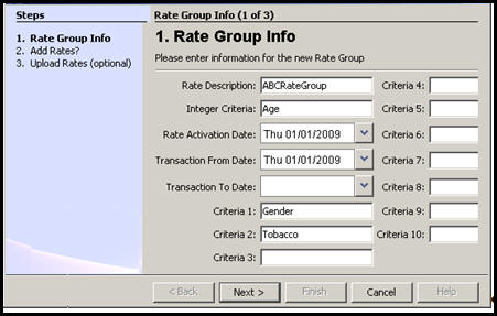Create Rate Group Wizard Screen 1