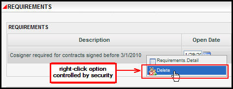requirement delete right click option protected by security
