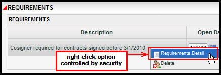 requirement right-click option controlled by security