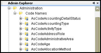 Code Names Node in Admin Explorer