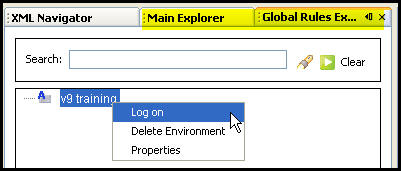 Environment alias with right-click menu highlighting Log-on option