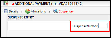 Suspense field on Suspense link of the Additional Payment activity