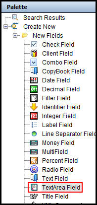 Text Area Field option in Palette Window