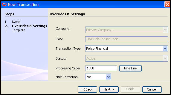 Transaction Settings in Wizard