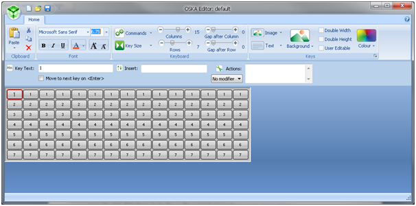 Oska Editor with keyboard set to 15 x 7