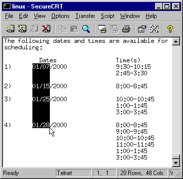 Selecting columns of text in the terminal screen while holding down the Alt key