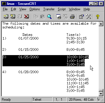 Selecting Rows of Text in the Terminal Screen