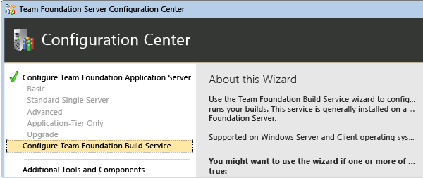 Select TFS build install wizard