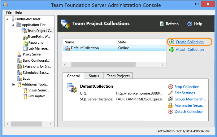 Create a team project collection