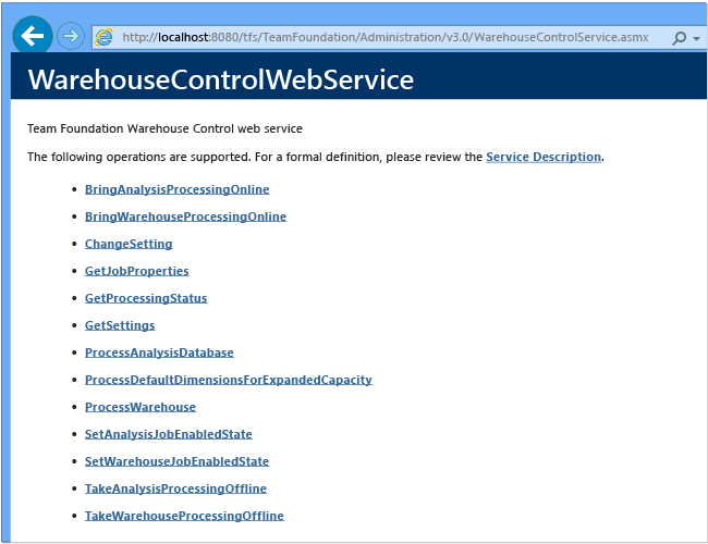 Warehouse Control Web Services page