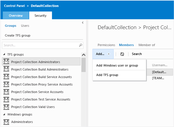 Set administrator permissions for team project collections - Visual Studio  Team Foundation Server 2013 Documentation