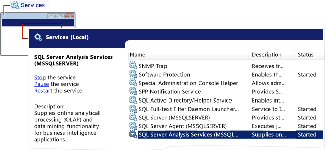 Select the Windows service for Analysis Services