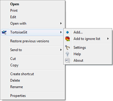 Explorer context menu for unversioned files