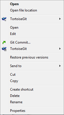 Explorer file menu for a shortcut in a versioned folder