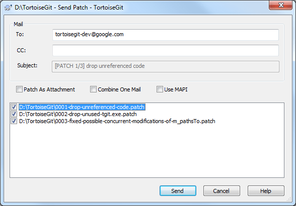 The Send Patches Dialog